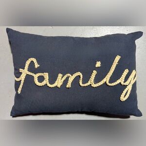Navy and Cream Accent Pillow with 'Family' Embroidery